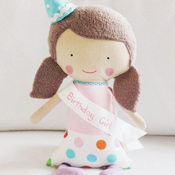 Birthday Girl Doll Pattern - Rag Doll Sewing with hat and sash
