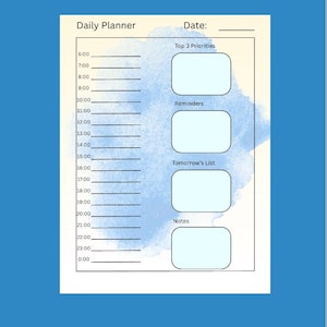 Printable Daily Planner | A4 PDF | Watercolor To-Do List & Schedule | Hourly Agenda, Priorities, Reminders, Notes | Instant Download