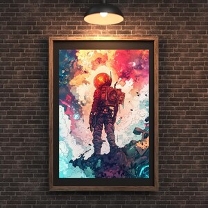 Fascinante arte de astronauta: descarga de impresión digital de ciencia ficción | Póster espacial para decoración de paredes moderna | Lámina artística de astronomía