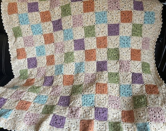 Handmade Crocheted Country Cottage Throw Battenberg Squares