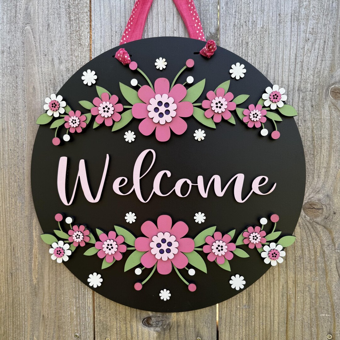 3D Layered Floral Welcome Sign, Spring Summer Front Door Hanger, Multi ...