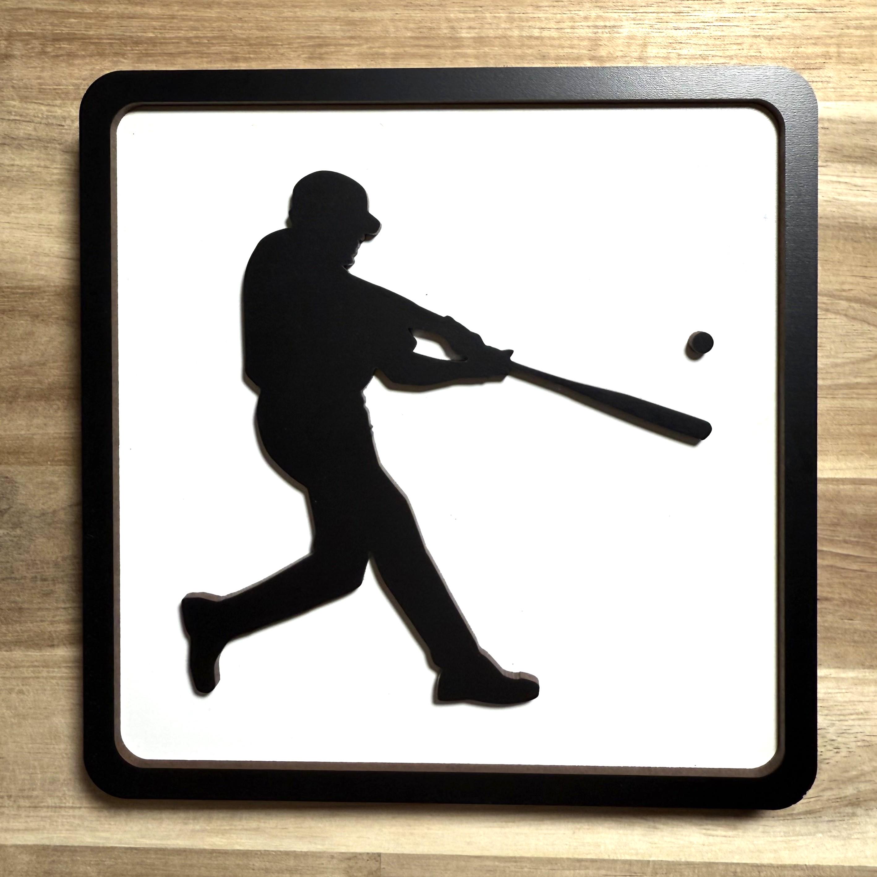 野球のバッターとボールのスポーツフィギュア、白地に黒、手作りの木製棚看板、スポーツウォールアート、冒険家、スポーツチームアート - Etsy 日本, image size:2836x2836