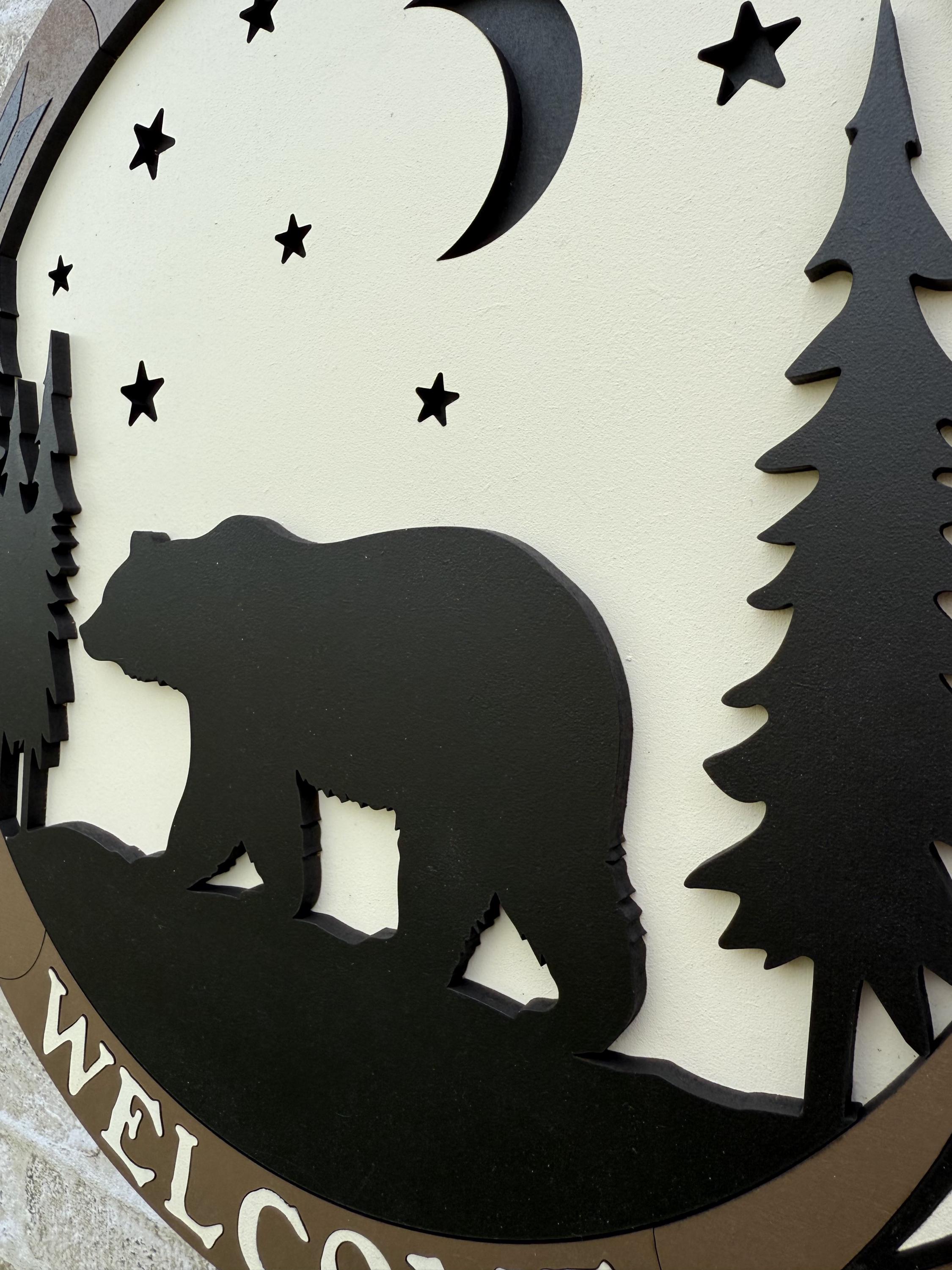 Bear in Woods Front Door Welcome Sign, Front Door Hanger, Entry Way ...