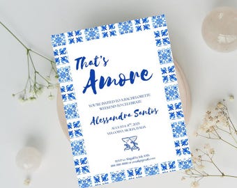 Invito all'addio al nubilato That's Amore: tema italiano Blue Tile (digitale)