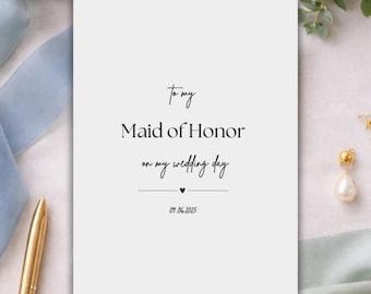 Biglietto di ringraziamento per il giorno delle nozze della damigella d'onore / Regalo minimalista modificabile per la damigella d'onore / Modello Canva con download immediato