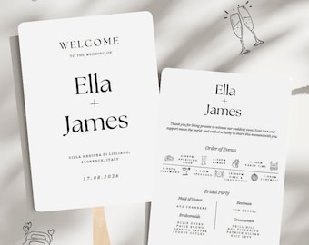 Modello di ventaglio per programma di matrimonio moderno: elegante cronologia della cerimonia (download digitale)