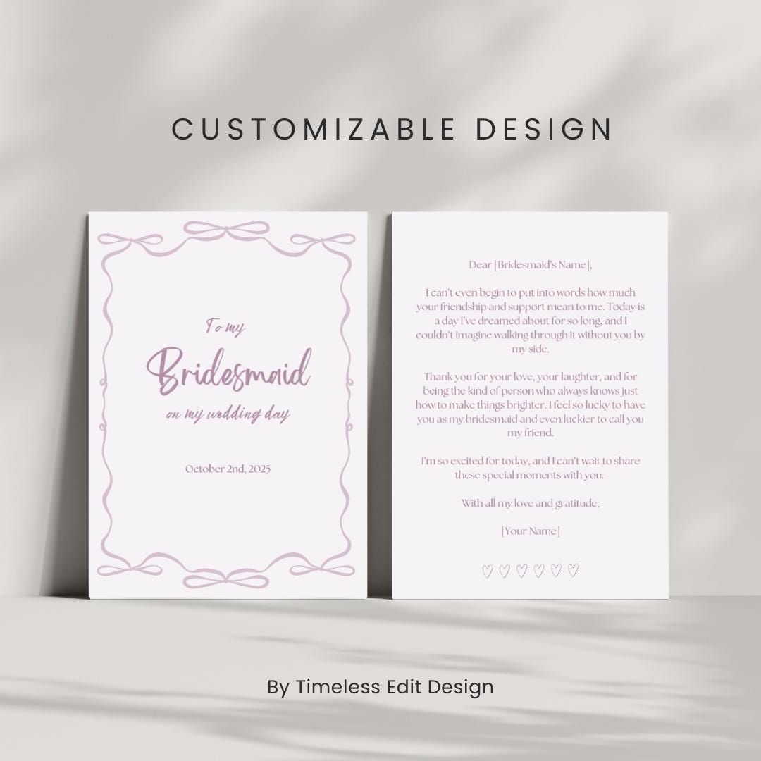 Bridesmaid Thank You Card: Pink Wedding Party Gift (digital Download ...