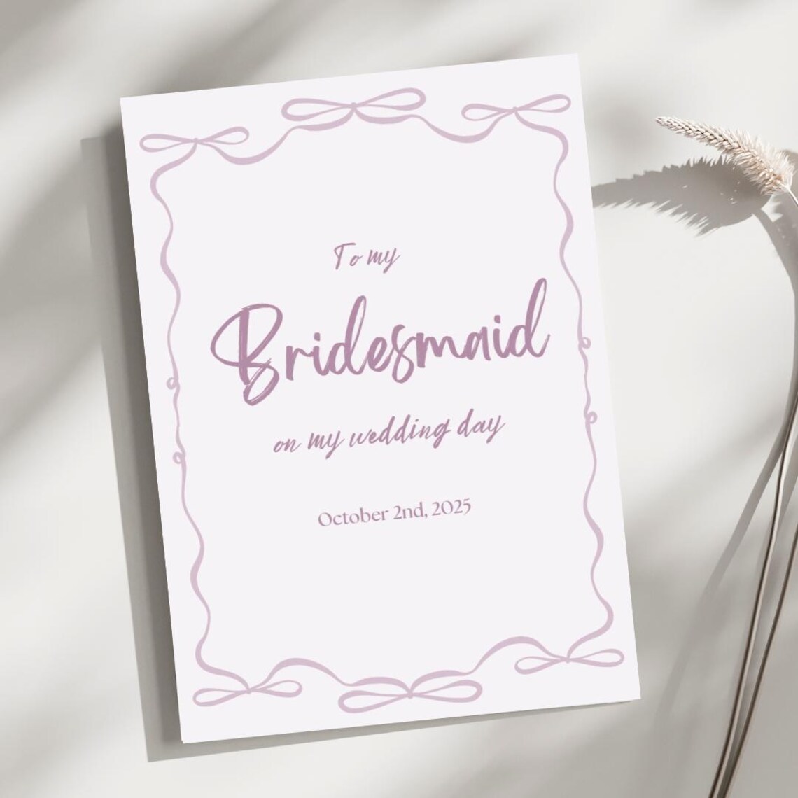 Bridesmaid Thank You Card: Pink Wedding Party Gift (digital Download ...