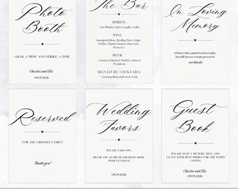 Pacchetto di insegne per matrimonio in bianco e nero: eleganti modelli personalizzabili (download digitale)