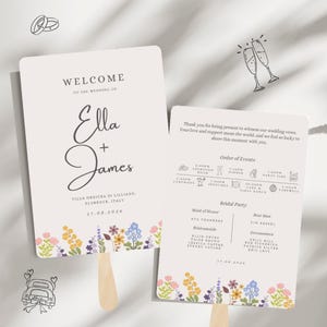 Modern Wedding Program Fan, Editable in Canva, Wedding Timeline Program Fan, Wedding Ceremony Program Template Floral Wedding DIY Invite