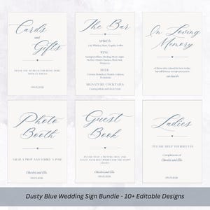 Dusty Blue Reception Sign Template Bundle, Minimalist Wedding Table Signs Package, Dusty Blue Wedding Signage, Customizable