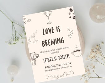 L'amore si sta preparando: Save the Date / Invito personalizzabile per un caffè / Modello digitale modificabile