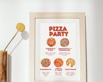 Menù per pizza in stile acquerello / Modello per matrimonio italiano su Canva (download digitale)