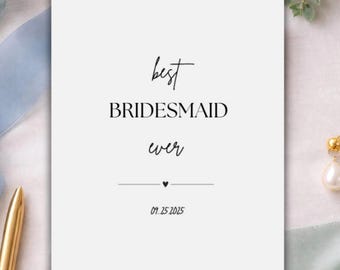 Modello di biglietto di ringraziamento per damigella d'onore minimalista, stampabile, modificabile, download immediato, per la festa nuziale.
