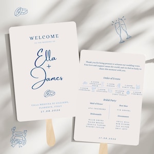 Something Blue Wedding Program Fan Template, Wedding Timeline Fan, Wedding Ceremony Program, Elegant Editable Fan Program, Instant Download