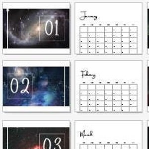 Calendario de pared imprimible 2025 / Planificador de descarga digital / Calendario con temática espacial / Calendario de pared DIY 2025