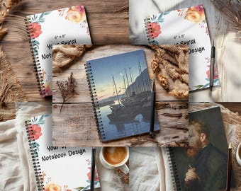 Spiral Notebook Boho Mockup Bundle - 7 Rustic Mockup Templates - Printify Print-on-Demand Ready Journal Notebook Seller Mockups