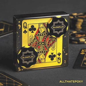 Gold Glitter Poker Chip Coaster: Handmade Resin Casino Decor