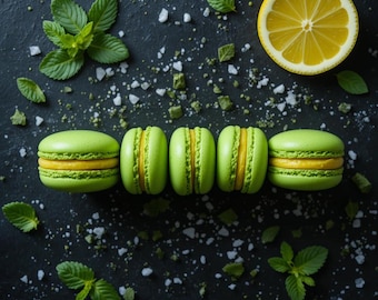 20 Minutes - Vibrant Green Macarons with Zesty Lemon-Mint Filling – A Refreshing Delight!