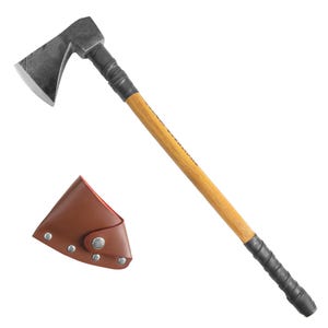 Splitting axe 27&quot; sharp carbon steel blade unbreakable wooden handle including leather sheath