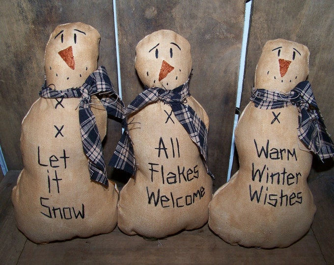 3 Primitive SNOWMEN ORNIE BOWL FILLERS Prim Lot Set Country Etsy