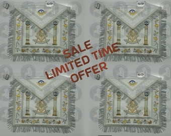 Masonic Past Master Apron & Collar Set, Hand Embroidered Bullion Wire