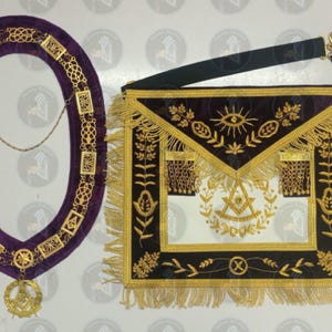 Masonic Regalia Grand Lodge Past Master Purple Velvet Apron with Chain Collar and Free Jewel.