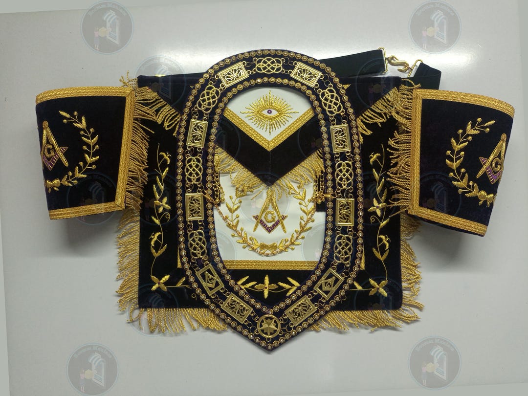 Master Mason Pattern Subtle Masonic Grand Lodge Master Mason Apron, Cuffs, Chain Collar California ...