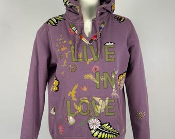 Upcycled Boho Embellished Coachella Festival Hooded Sweatshirt with pockets - Lucky Brand - Medium