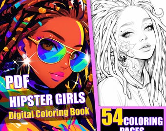 Hipster Girls Anime Coloring Book, Manga Art (PDF Pattern)
