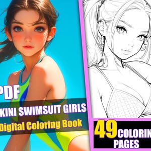 Anime Bikini Girls Coloring Book, 49 Pages (PDF Download)