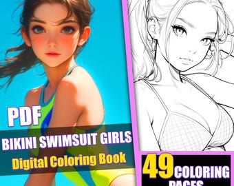 Anime Bikini Girls Coloring Book, 49 Pages (PDF Download)