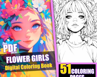 Anime Flower Girls Coloring Book, 51 Manga Pages (Printable PDF)