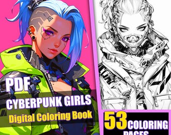 Cyberpunk Girls Coloring Book – 53 Page Manga Sci-Fi Art (Printable PDF)