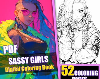 Sassy Anime Girls Coloring Book: 52 Page Manga Fantasy (Printable PDF)