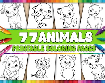 77 Animal Coloring Pages – Printable Activity Book for Kids (PDF)