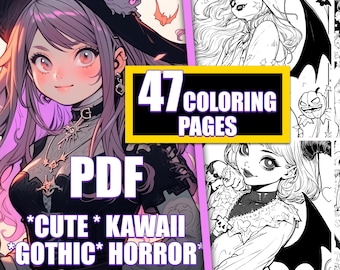Whimsical Anime  Girls & Monsters Coloring Pages - Instant Download for Endless Coloring Fun