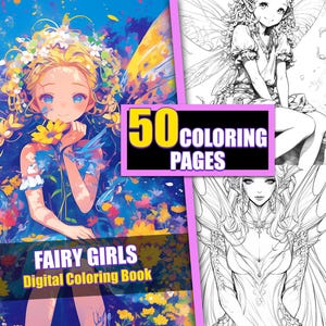 Anime Fairy Girls Coloring Book 50 Page Cute  Anime manga Fantasy Coloring Pages for Children & Adults, Instant Download, Printable PDF
