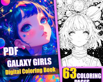 Galaxy Girls Coloring Book, Sci-fi Anime Manga, 63 Page (Printable PDF)