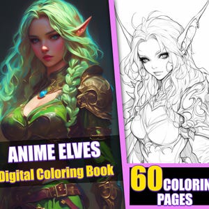 Anime Elf Girls Coloring Book 60 Page Manga Fantasy Coloring Pages for Children & Adults, Instant Download, Printable PDF