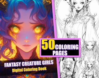 Anime Coloring Book – 50 Fantasy Creature Girls Pages (PDF)