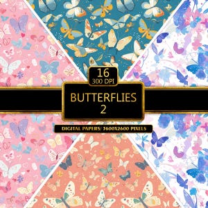 Schmetterling Blumen Digital Paper, Frühling, digitales Papier Fantasy Scrapbook Seiten druckbares Papier sofort-Download