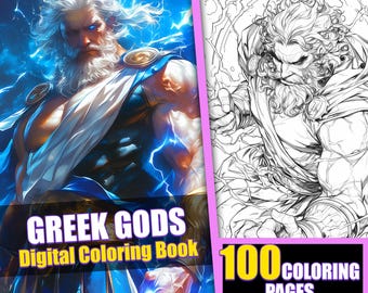 Greek Gods Coloring Book, 100 Page Epic Fantasy Illustrations (Printable PDF)