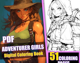 Anime Adventurer Girls Coloring Book | Manga Fantasy (Printable PDF)