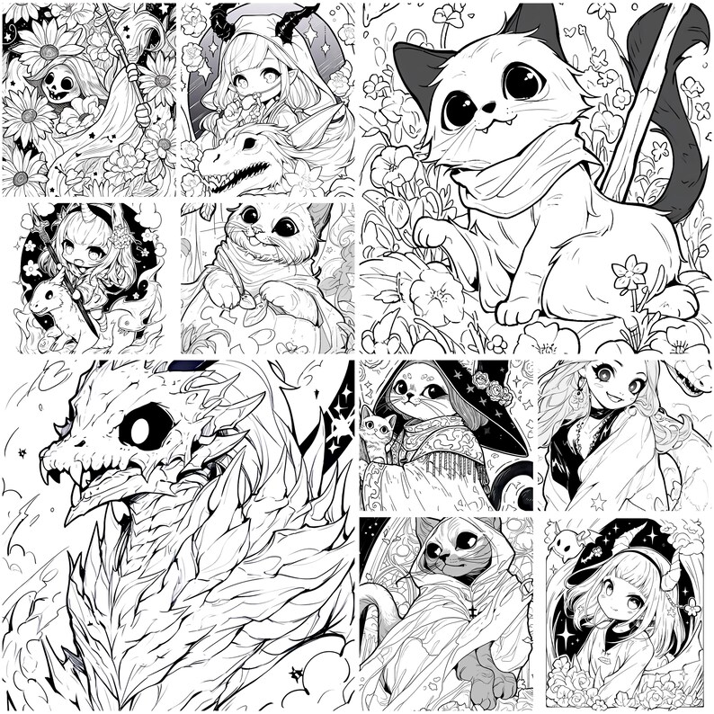 1200+ Anime Coloring Pages Bundle – Gothic, Fantasy, & More (PDF) image 6