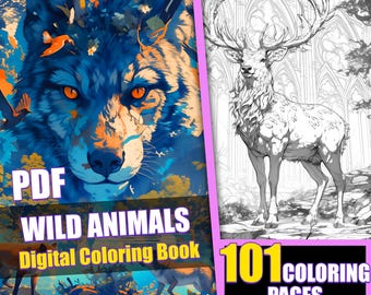 Wild Animals Coloring Book | 101 Page Adult & Kids Art (PDF)