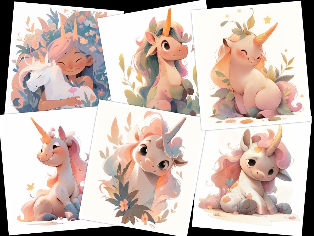 20 PNG Baby Unicorns Clipart Bundle, Magical Unicorn Graphics,cute ...