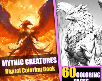 Mythic Creatures Coloring Book, Anime Manga Style (Printable PDF)