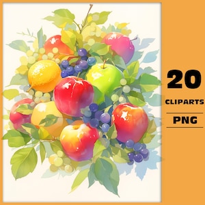 Fruits PNG, Watercolor Fruits Clipart Bouquets, Summer Fruit Cliparts, Fruits Elements, Commercial Use, Digital clipart PNG