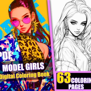 Anime Coloring Book - Model Girls| 63 Page Cute Manga Fantasy Anime Coloring Pages for Adults & Children, Instant Download, Printable PDF